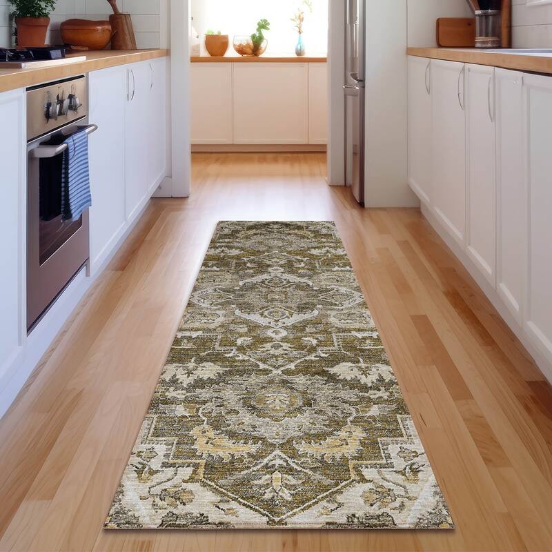 Premium Washable Super Soft Traditional Heriz Mayfield Rug - Brown - 2' 3" x 7' 6" - Runner