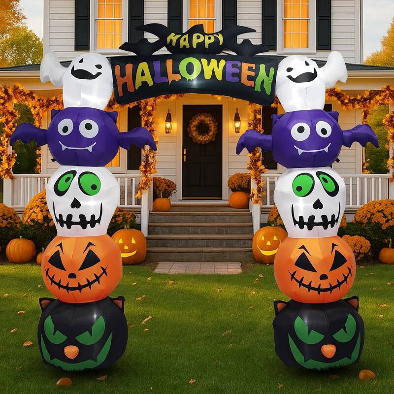8.2FT Halloween Inflatable Archway with Pumpkins and Ghosts Lighted Yard Blow Up Decor