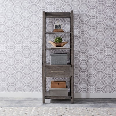 Modern Farmhouse Dusty Charcoal Distressed Leaning Bookcase
