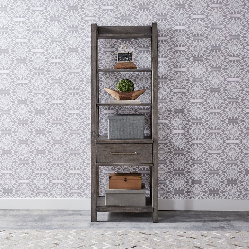 Modern Farmhouse Dusty Charcoal Distressed Leaning Bookcase