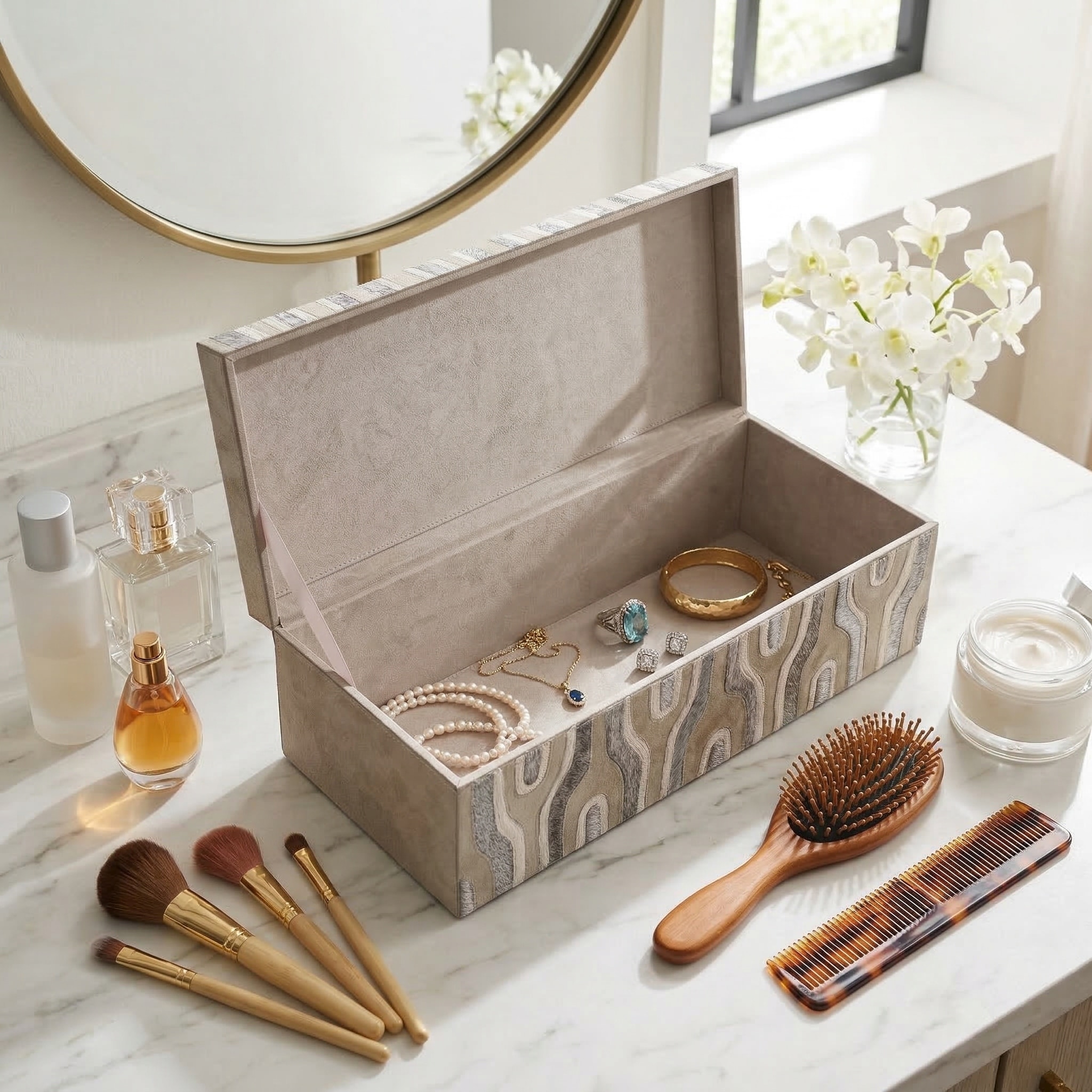 Decorative Box - Gray Wood Rectangular with Lid, 16" - 16.0"