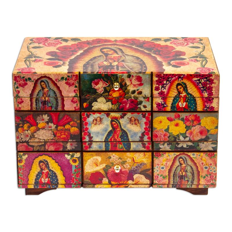 Pinewood 'A Bouquet for My Guadalupe' Decoupage Box - 9.75"x6.5" - Solid