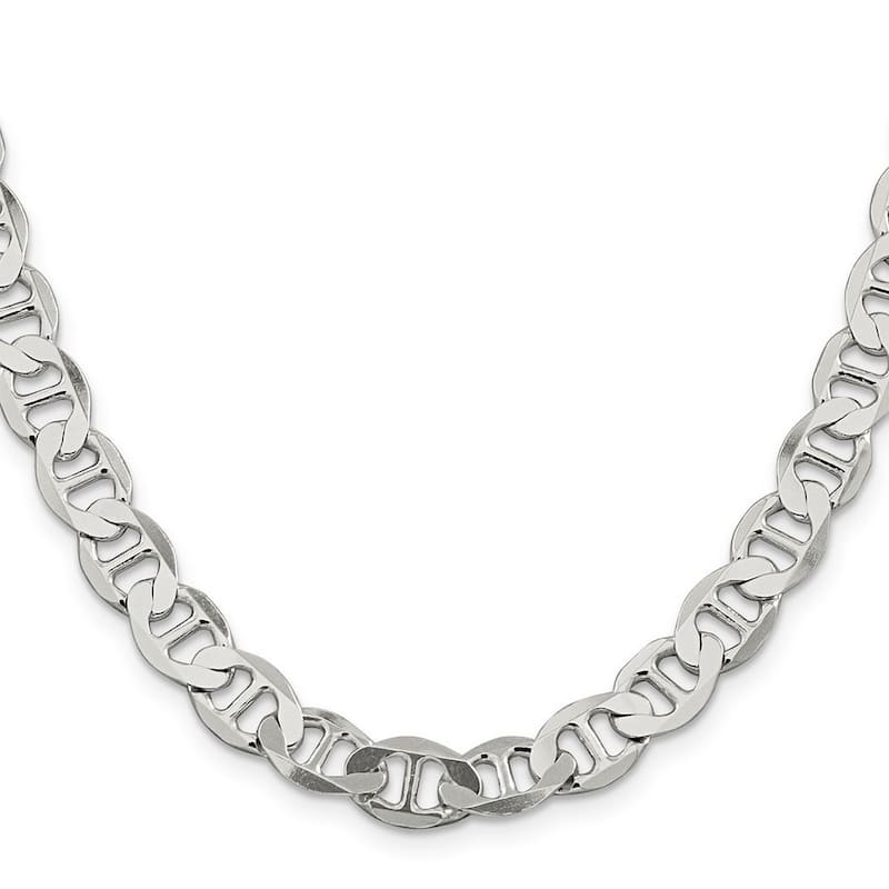 Curata 925 Sterling Silver 8.9mm Semi solid Flat Mariner Anchor Chain Necklace