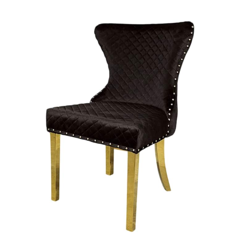 Anova Dining Side Chair Set of 2, Diamond Pattern Black Seat, Gold Leg