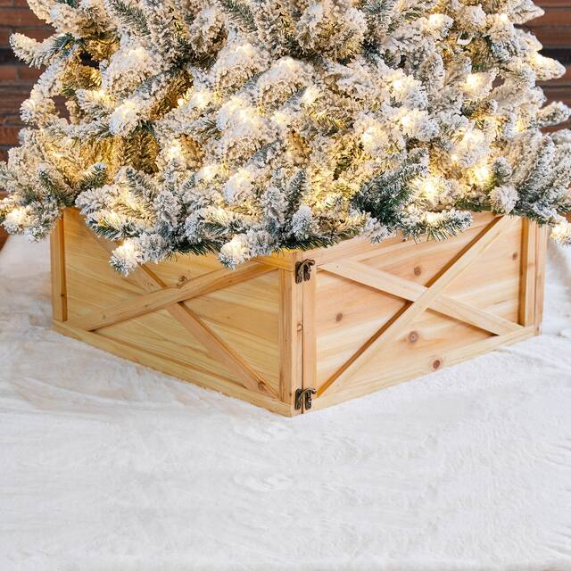Glitzhome 26"L/ 22"L Handcrafted Wooden Christmas Tree Collar - 26"L - Natural