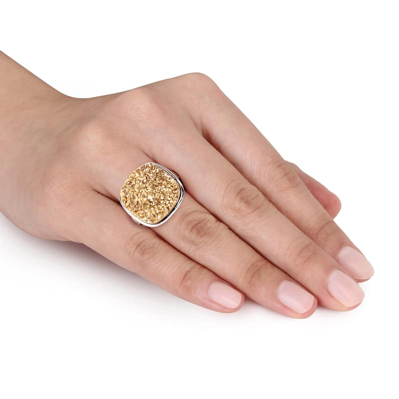 Miadora 3 1/2ct TGW Golden Color Druzy Gemstone Cocktail Ring Sterling Silver