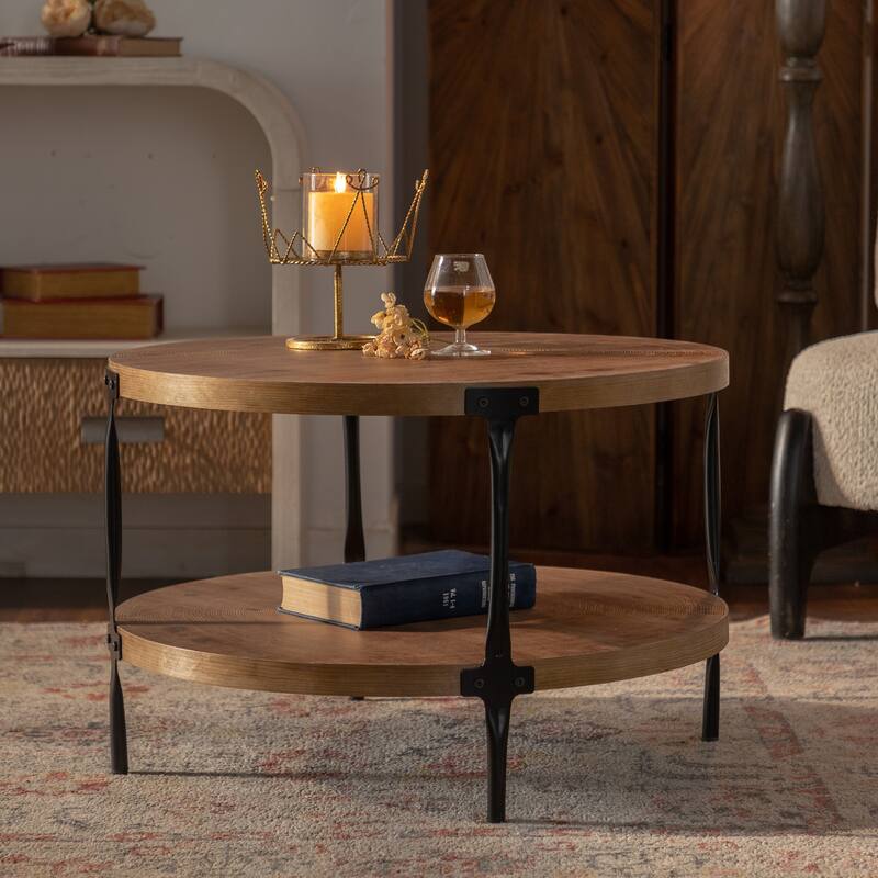 30.71" MDF Coffee Table with Wood Detail & Metal Legs
