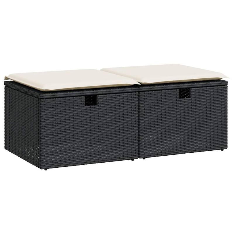 vidaXL Patio Sofa Set with Cushions Storage Stools 2 Piece Poly Rattan Acacia - 21.7 x 21.7 x 14.6