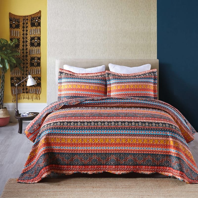 3 Piece Bohemian Quilt Bedspread Set By012 - Queen