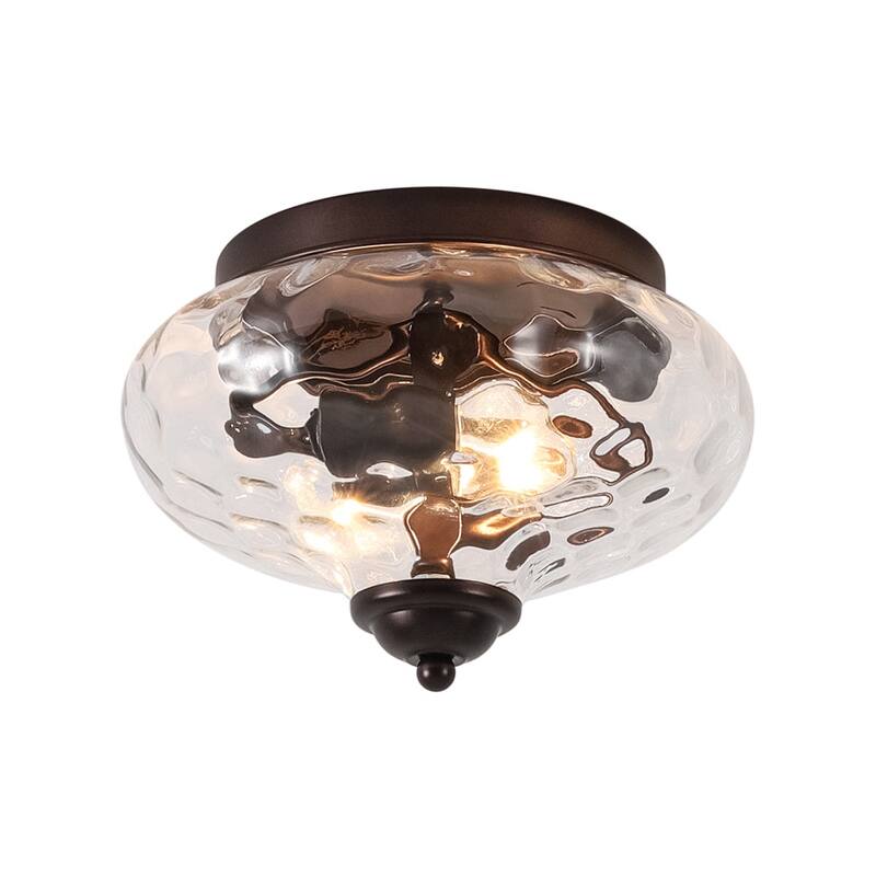 Modern Farmhouse 2-light Water Pattern Hammered Glass Flush Mount 9in