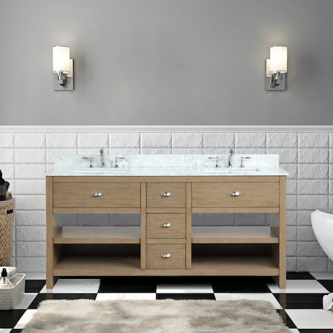 72 inch Modern Double Bathroom Vanity, Walnut with Carrara Marble Top