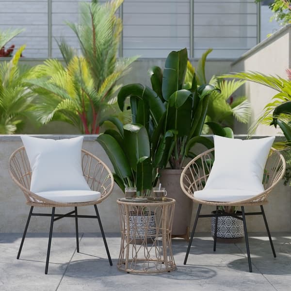 slide 2 of 24, Indoor/Outdoor Rattan Rope Bistro Set, Glass Top Table & Cushions Tan/Light Gray