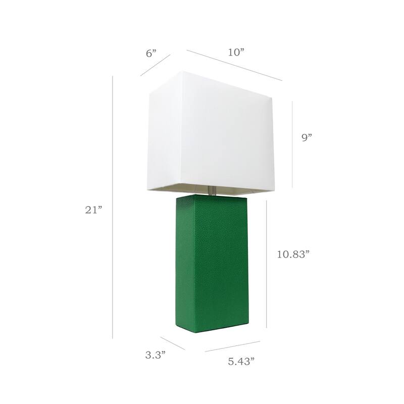 Leather Table Lamp with White Fabric Shade
