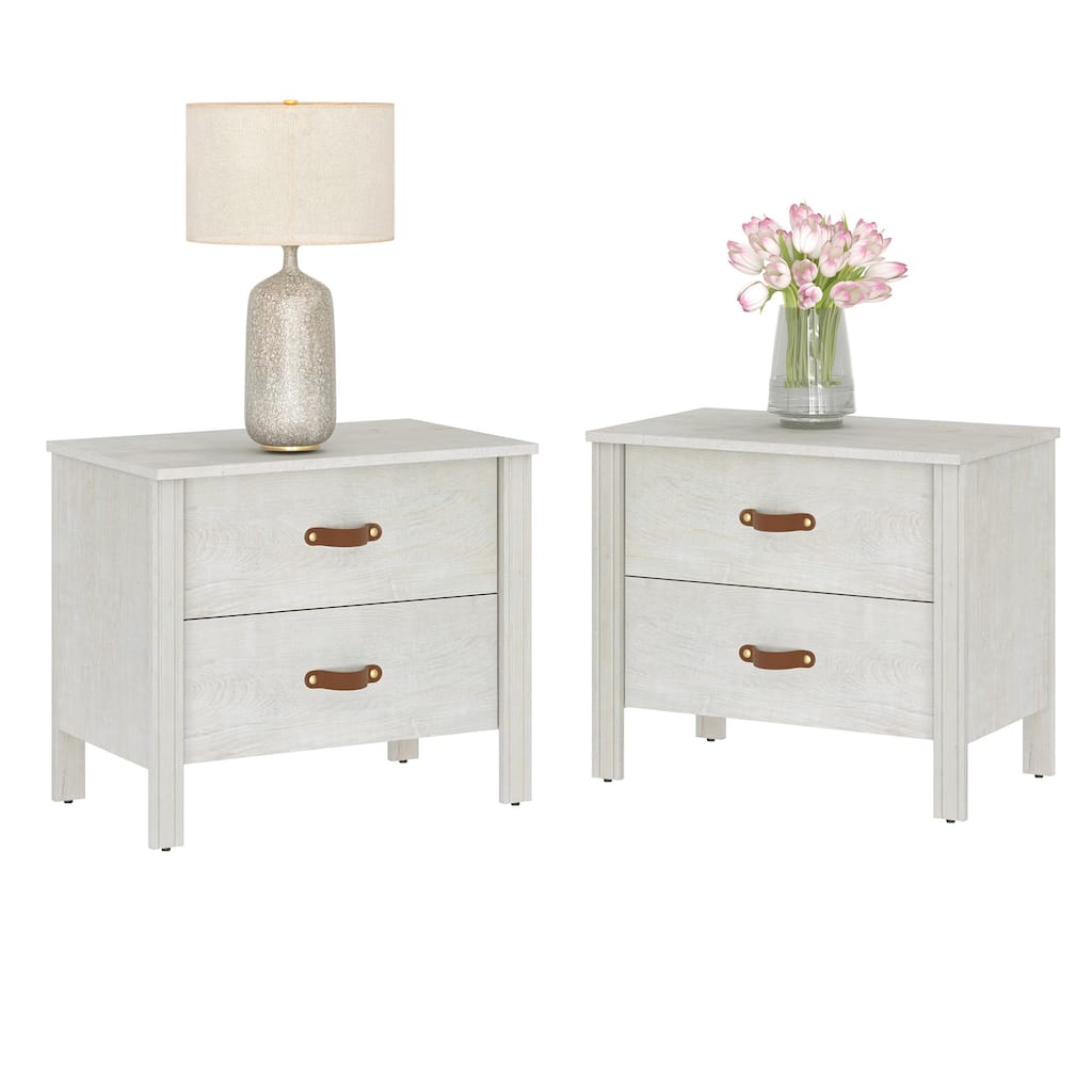WAMPAT Set of 2 Wood Nightstand for Bedroom, Small Side Table with 2 Drawers，White