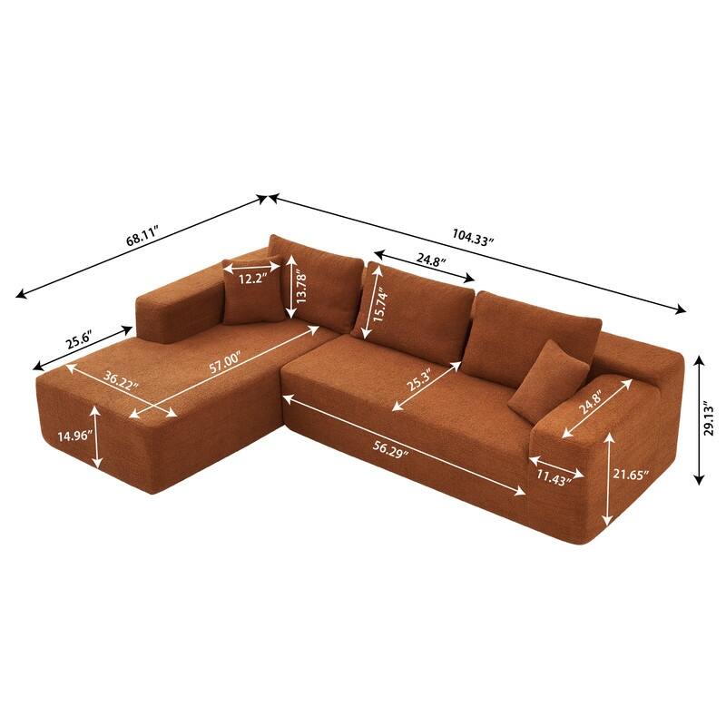 L-Shaped Modern Lambskin Fabric Upholstered Corner Cloud Sofa (Pure Sponge)