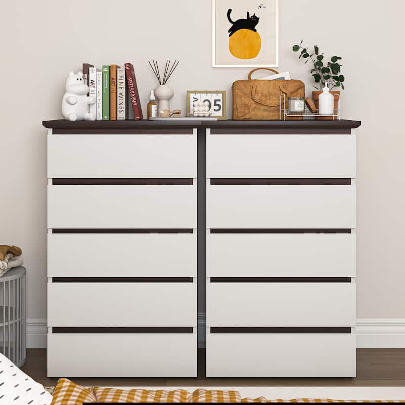 Tall 5-Drawer Vertical Chest with Wood Finish Top and Handleless, Small Dresser for Kids Bedroom, Living Room