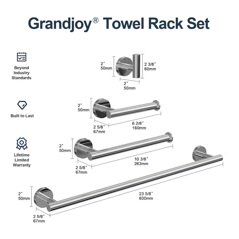 GRANDJOY 4-Piece Bath Towel Bar Rack Towel Holder Stainless Steel Hardware Set
