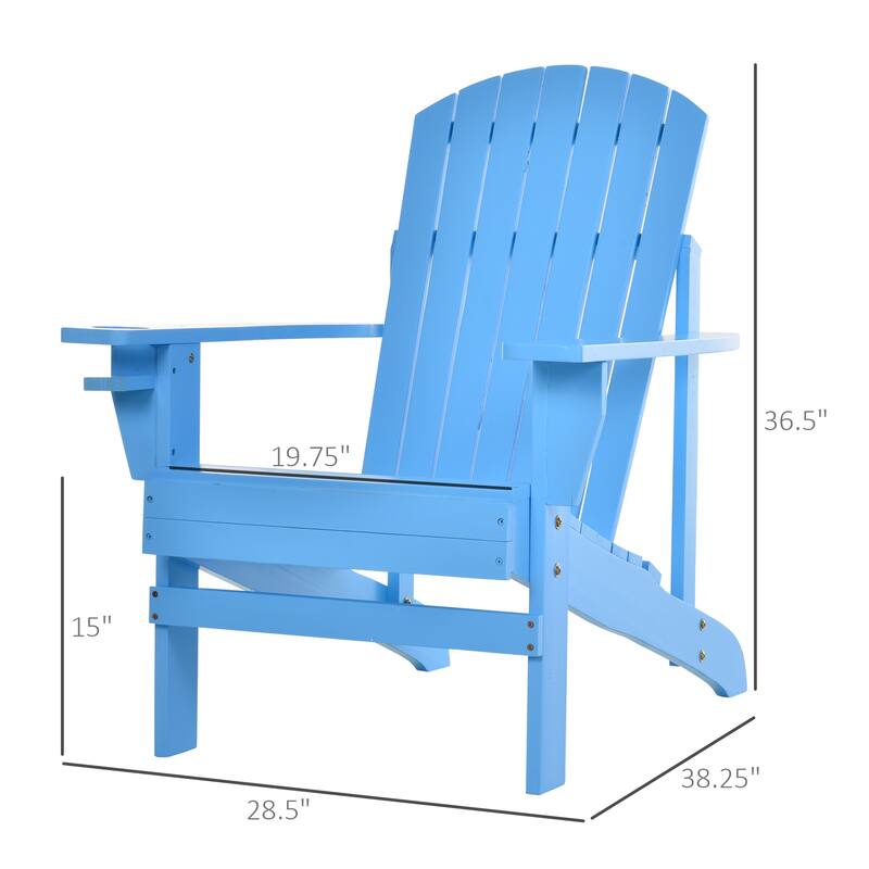Outdoor Patio Rustic Wooden Adirondack Chair with Cup Holder, Weather Resistant