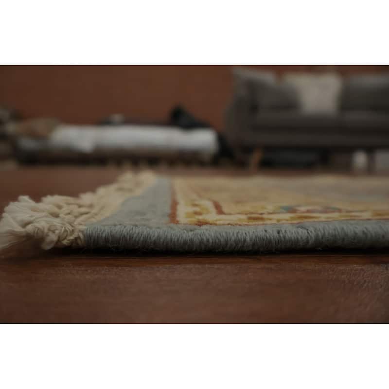 Hand Knotted Oriental 100% Wool Carpet Traditional Floral Navy Blue & Blues Ziegler Area Rug - 4' 0'' X 2' 0''