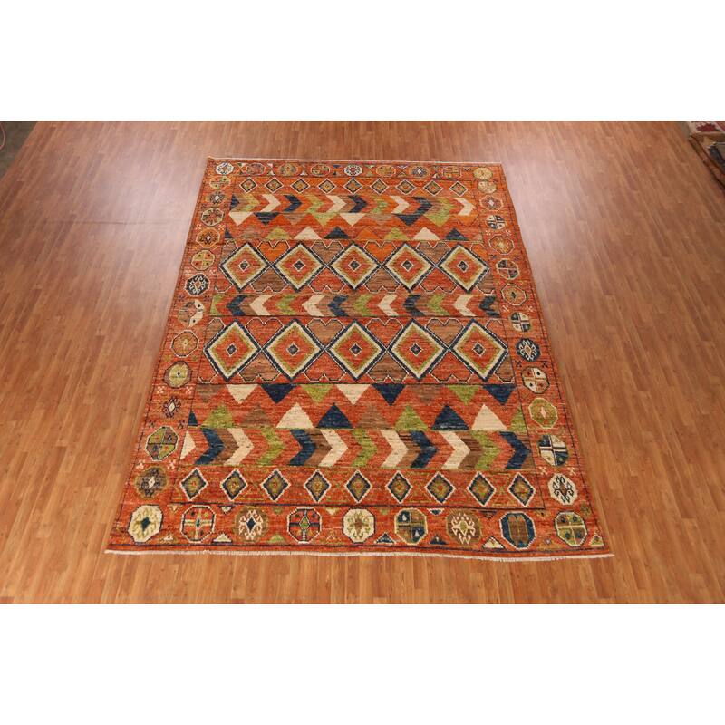 Orange Geometric Moroccan Large Rug Handmade Wool Carpet - 10'1" x 13'8"