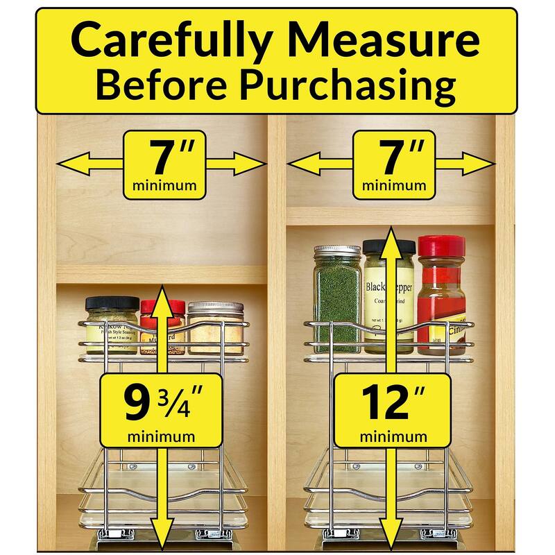® Pull Out Spice Rack Organizer for Cabinet - 6-1/4 inch Wide - Slide Out Rack - Sliding Spice Organizer Shelf - 2 Tier, Chrome
