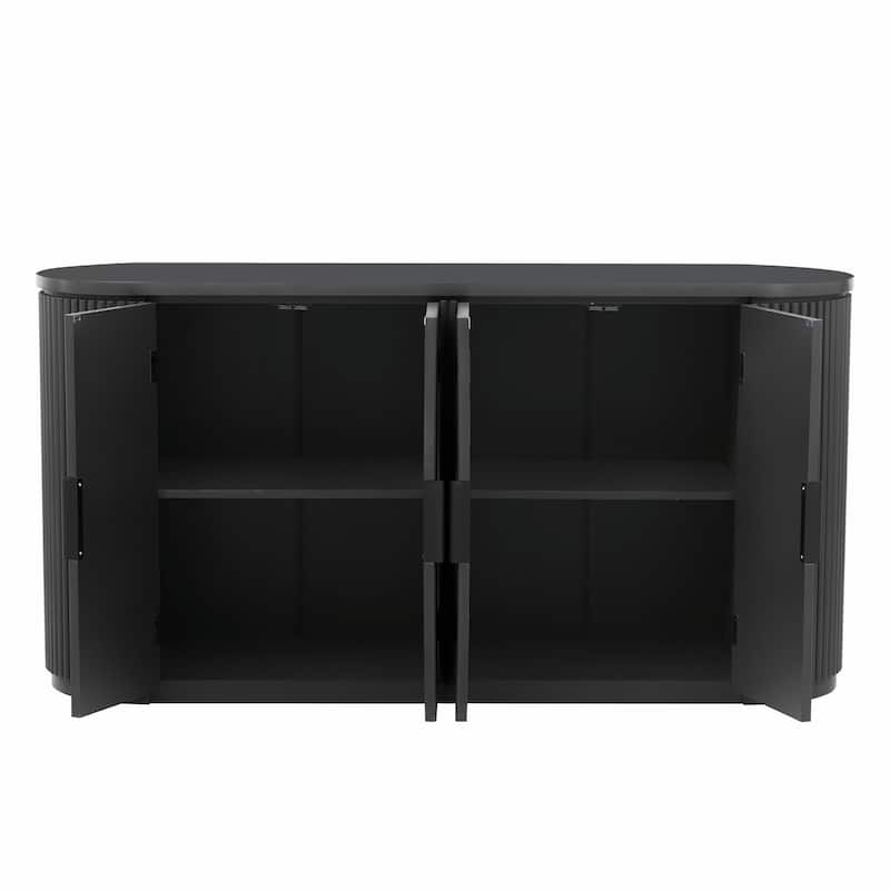 Vertical Striped Door Storage Cabinet with Metal Handles, Adjustable Shelves