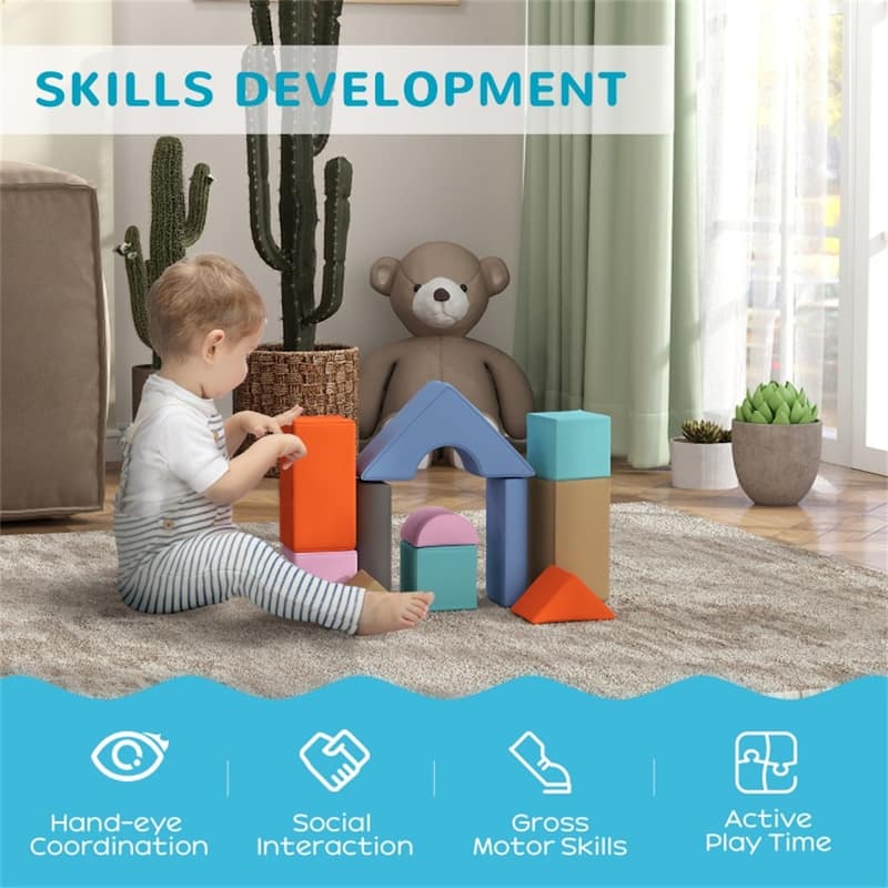 11 Piece Soft Foam Play Set for Toddlers Educational Building Blocks Lightweight Easy to Clean Safe Indoor Playset - Multi