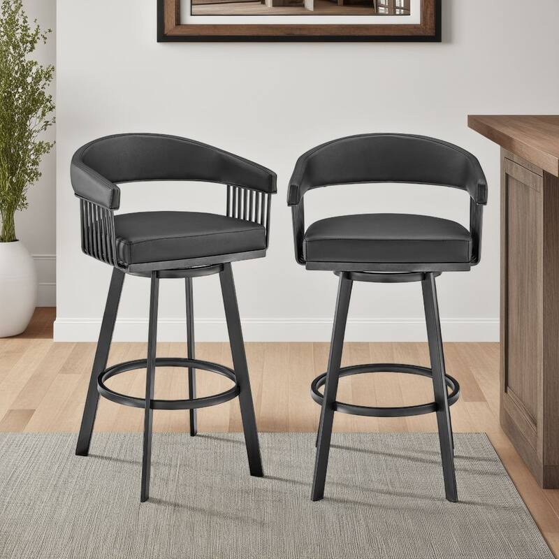 Chelsea Modern Swivel Barstool, Upholstered Counter Height Chair with Metal Frame - Black and Black - Bar Height