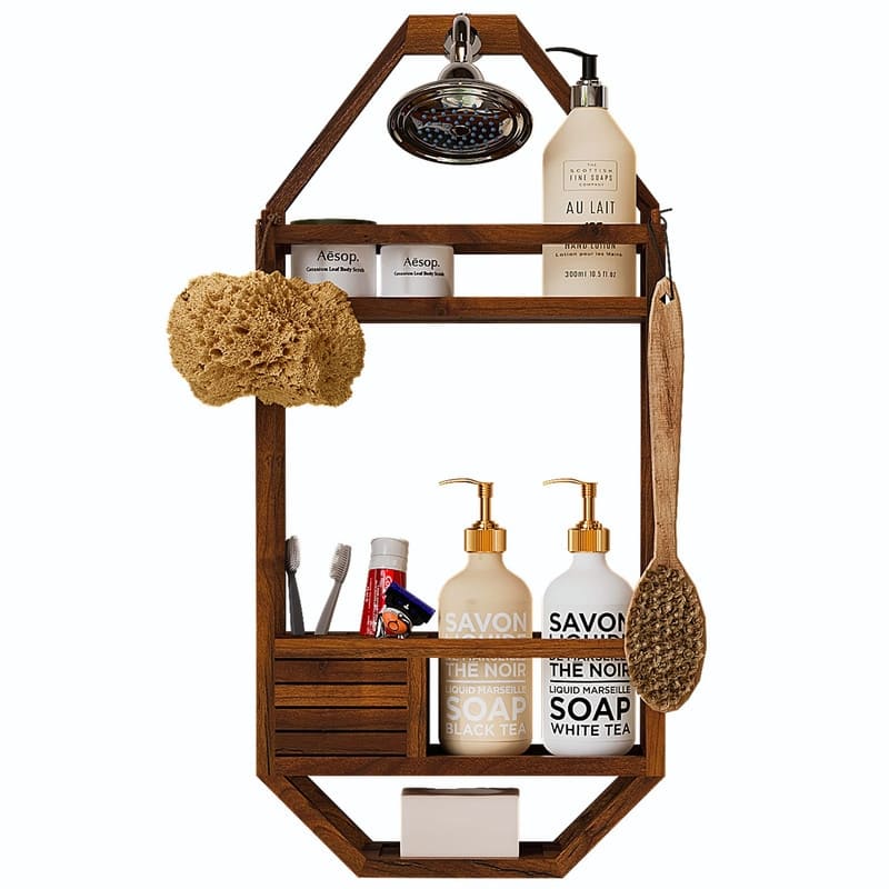 Teak Shower Caddy - 4.7"D x 13"W x 27"H - 4.7"D x 13"W x 27"H - ‎Teak