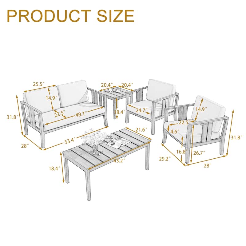 5-Piece Teak Wood Outdoor Conversation Set