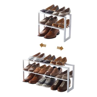 Yamazaki Home Expandable Shoe Rack - Two Sizes, Steel, Double, Holds 6 to 12 shoes, Expandable
