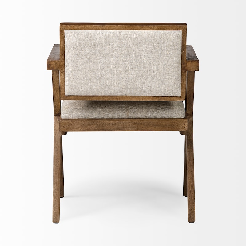 Topanga Beige Fabric Wrap Seat With Medium Brown Solid Wood Frame Dining Chair - 23.2"W x 21.6"D x 31.8"H