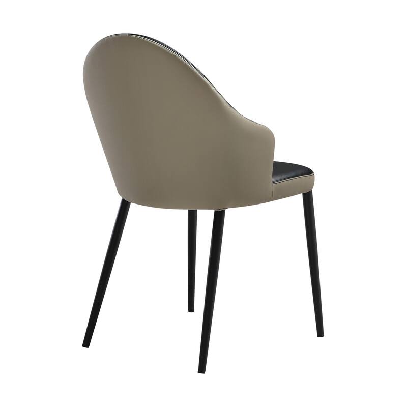 Nia 22 Inch Dining Chair Set of 2, Curved, Tufted Gray Faux Leather, Black