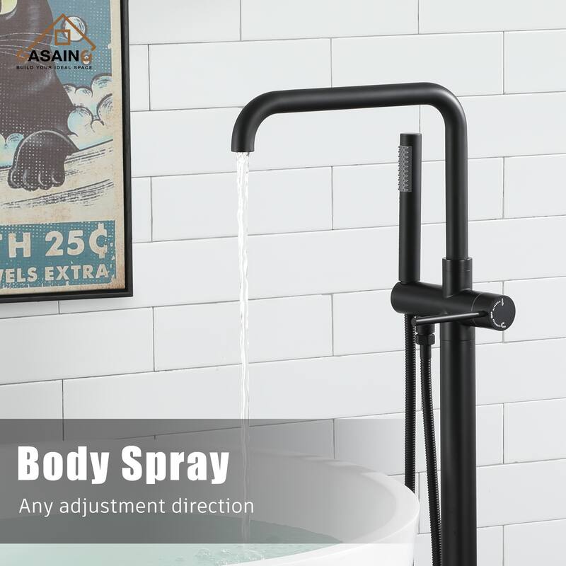 CASAINC Single-Handle Freestanding Floor-Mounted Roman Bathtub Faucet with Hand Shower