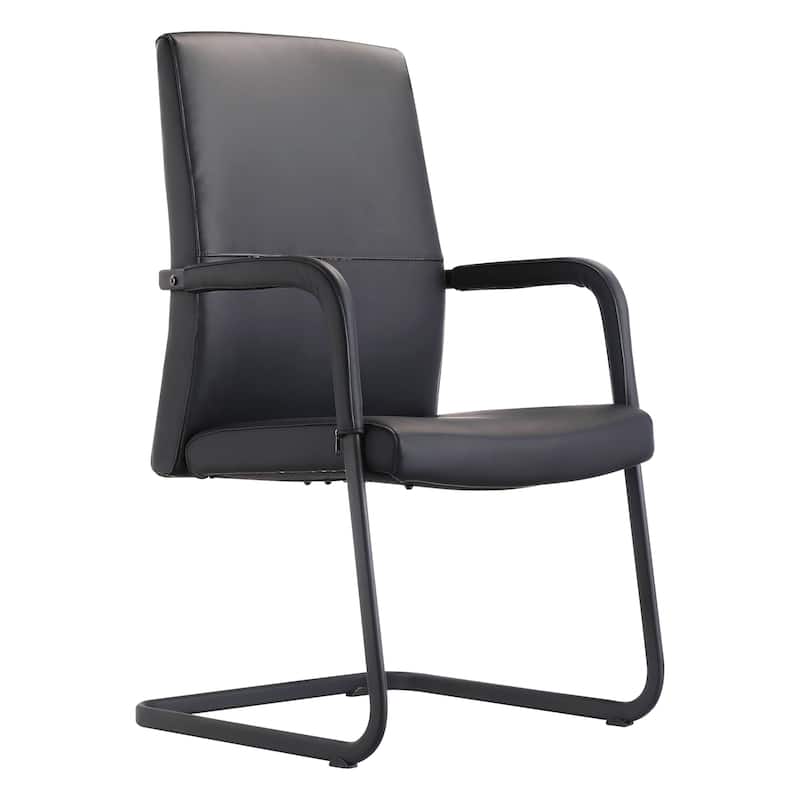 LeisureMod Evander Modern Faux Leather Office Chair with Aluminum Frame - Black