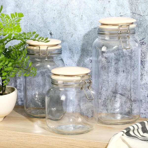 Martha Stewart Rindleton 3 Piece Glass Canister Set in Off-White