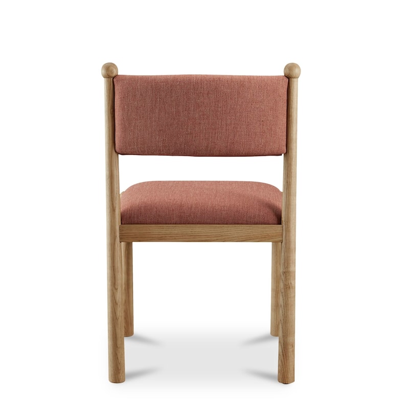 NADAAL STUDIOS Solien Dining Chair, Solid Ash Frame, Deep Pink Linen‑Blend Upholstery, Finial Detail