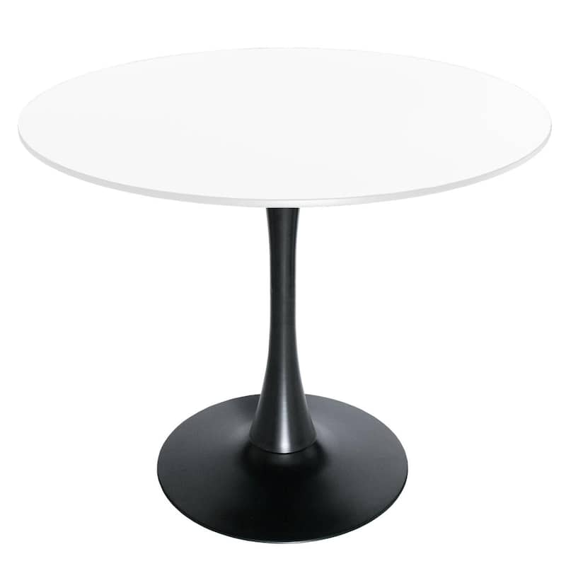 Bristol 32" Mid Century Modern Round Dining Table, MDF Wood Top & Glossy Iron Pedestal Base for Kitchen & Dining Room