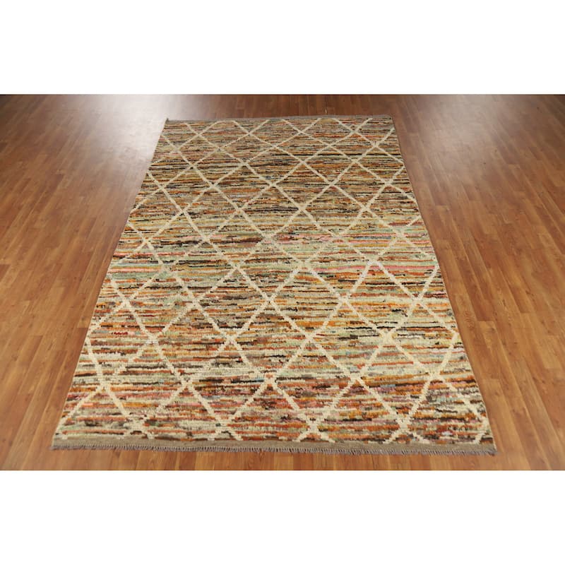 Trellis Moroccan Oriental Rug Handmade Living Room Wool Carpet - 6'6" x 9'9"