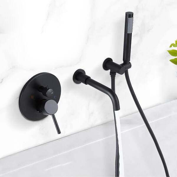 Matte Black Wall Mount Bathroom Tub Filler Faucet with Hand Shower