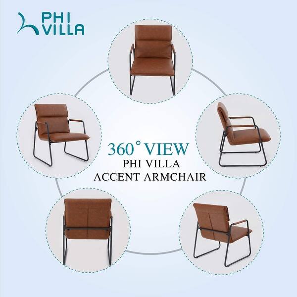 Phi Villa Thick Padded Leather Accent Chair Oversized Mid Century Modern Metal Frame Arm Chair Brown Overstock 32321776