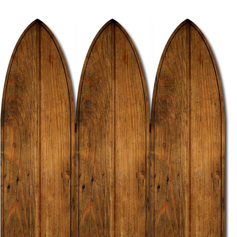 Plank Style Surfboard Shaped 3 Panel Wooden Room Divider, Brown