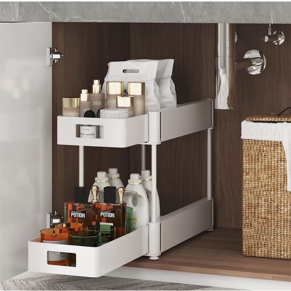 2-Pack Under Sink Storage Organizer, Large 2-Tier Elegant Mesh Pull Out Shelf For Kitchen And