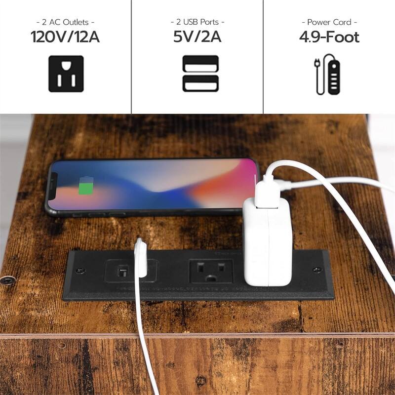 End Table with Charging Station - 11.8"D x 18.9"W x 24"H