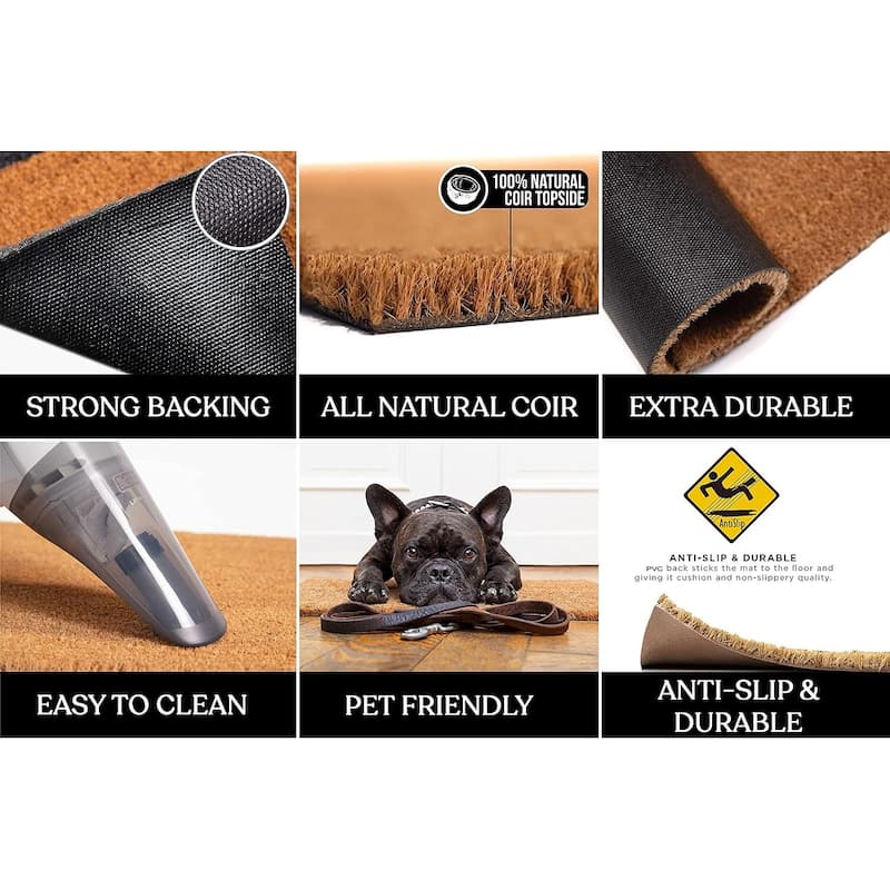 A1HC Natural Coir Flock Door Mat for Front Door, Anti-Shed Treated Doormat