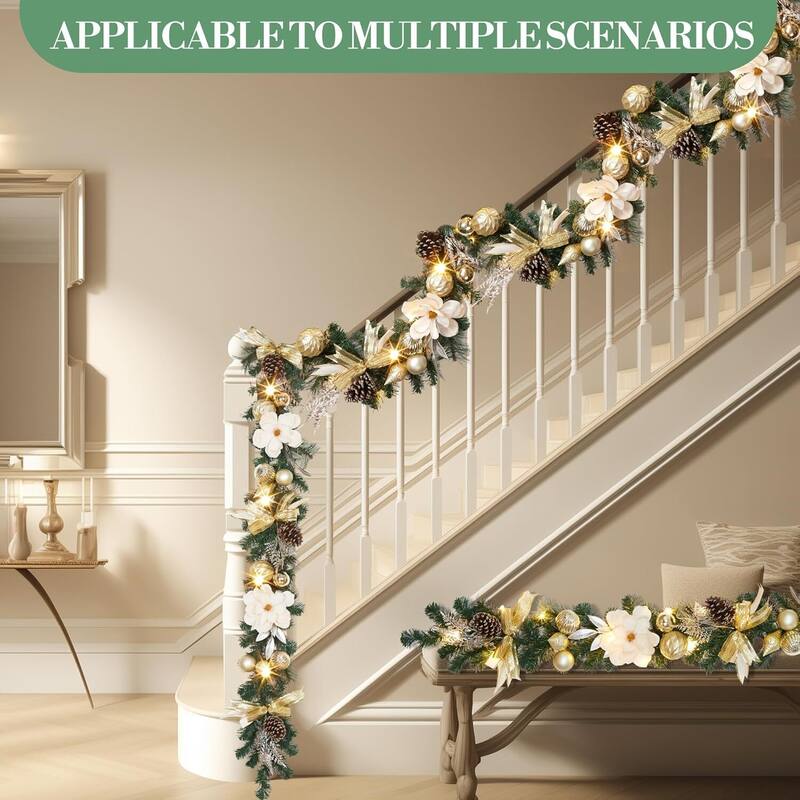 6Ft Christmas Garland with Lights for Indooor Mantle Fireplace Stair Railing Decorations - N/A