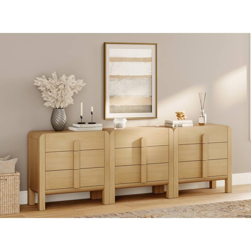 WAMPAT Wood Dresser For Bedroom, Mid Century Modern Chest Of Drawers With Storage, 9 Drawer Dresser With Curved Profile Design