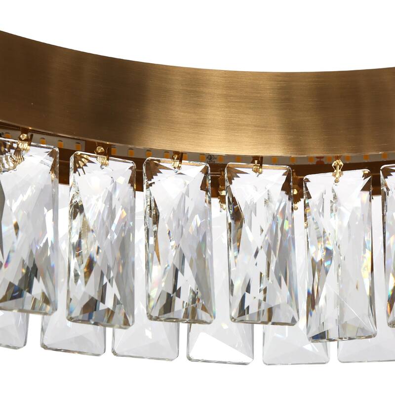Modern Glam 1-Light Gold Crystal LED Chandelier Round Pendant Lights for Dining Room - 21.5" D x 5.5" H