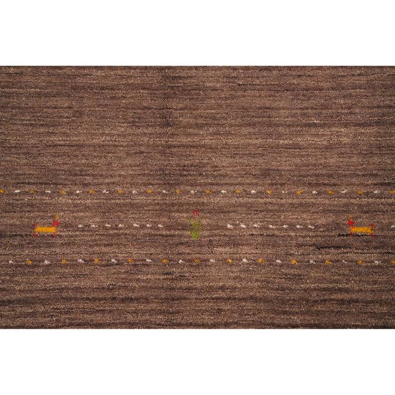 Hand Knotted Oriental 100% Wool Carpet Tribal Animal Pictorial Brown Gabbeh Area Rug - 7' 3'' X 5' 2''