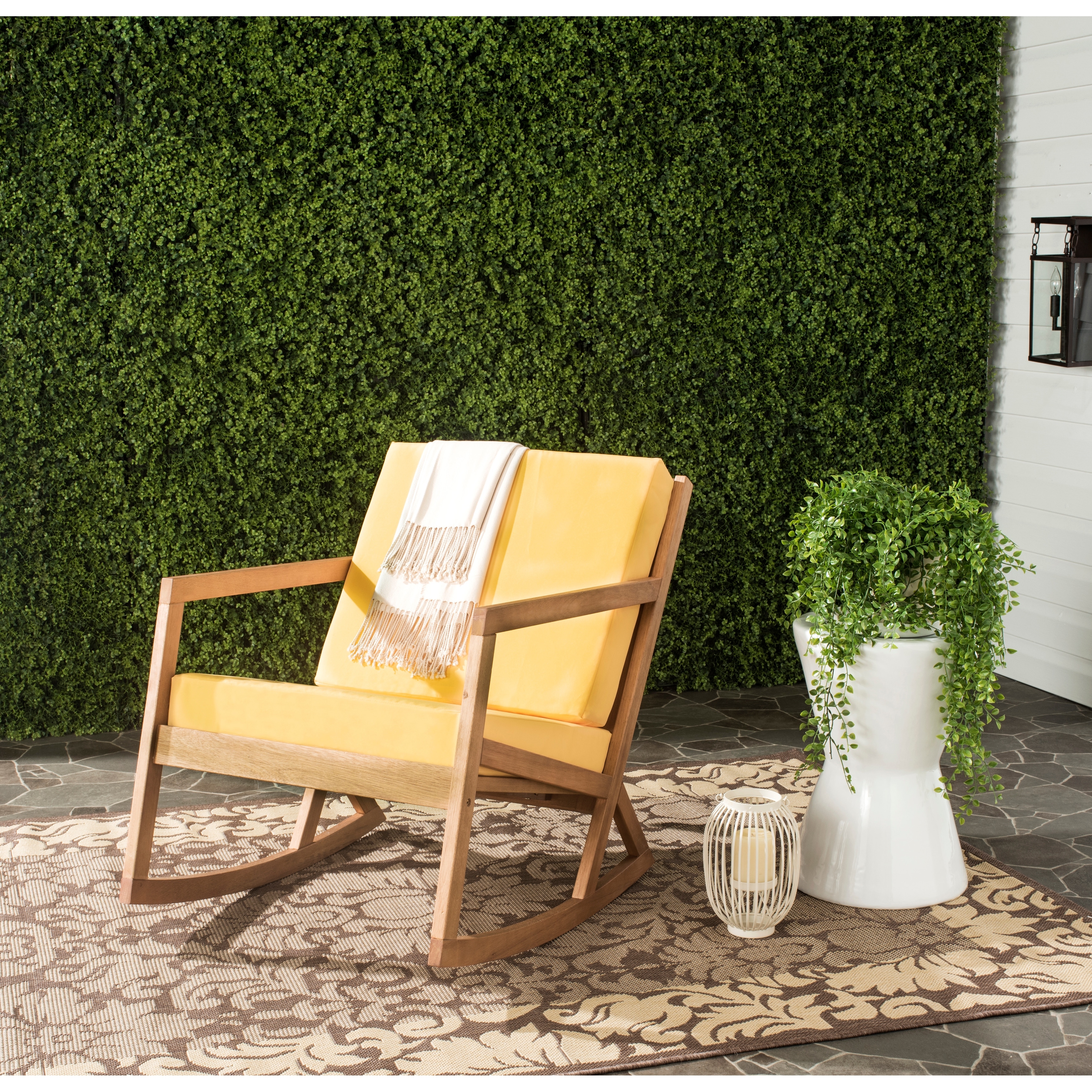 SAFAVIEH Outdoor Living Vernon Brown Yellow Rocking Chair 25.6